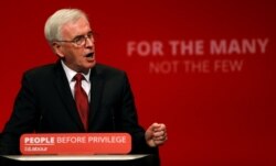 British Labour MP John McDonnell speaks during the Labour party annual conference in Brighton, Britain, Sept. 23, 2019.