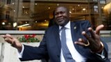 South Sudan's ex-vice president and former rebel leader Riek Machar gestures during an interview with Reuters in Rome, Italy, April 12, 2019