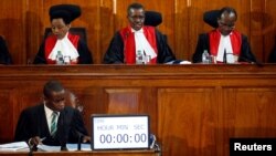 Kenya's Supreme Court judges attend a hearing regarding petitions challenging the result of the presidential election re-run at Kenya's Supreme Court in Nairobi, Nov. 14, 2017.