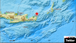 Mapa sa lokacijom epicentra zemljotresa u blizini grčkog ostrva Krit, 12. oktobra 2021. (Foto: Tviter nalog EMSC)