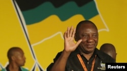 Cyril Ramaphosa celebrates his election as party Deputy President at the National Conference of the ruling African National Congress (ANC) in Bloemfontein, South Africa, December 18, 2012.