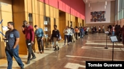 Largas filas en centros de votación en Silver Spring, Maryland. Algunos ciudadanos aseguran haber esperado casi dos horas para votar. [Fotografía Tomás Guevara / VOA]