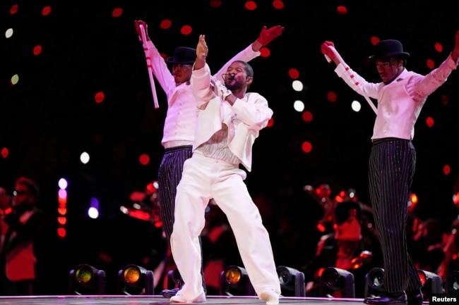 Recording artist Usher performs during the halftime show of Super Bowl LVIII at Allegiant Stadium. (Kirby Lee-USA TODAY Sports)