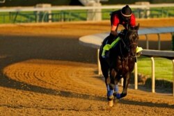 Kentucky Derby hopeful Medina Spirit works out at Churchill Downs, in Louisville, Ky., April 27, 2021.