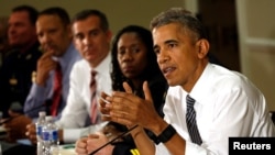 Барак Обама проводит беседу по вопросам охраны общественного порядка и уголовного правосудия в Белом доме. Вашингтон, 13 июля, 2016.