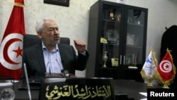 Rached Ghannouchi, head of Tunisia's Ennahda movement, speaks during an interview with Reuters in Tunis, Tunisia, Feb. 12, 2013.