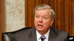 Sen. Lindsey Graham, R-S.C. speaks on Capitol Hill in Washington, July 11, 2017, during a hearing of the Senate Armed Services committee on the nomination of Richard Spencer to be the Navy Secretary. 