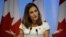 La ministra de Relaciones Exteriores de Canadá, Chrystia Freeland, dijo que su país está determinado a proteger los derechos humanos y combatir la corrupción en todo el mundo.