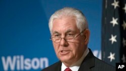 Menteri Luar Negeri Amerika Serikat Rex Tillerson di Wilson Center, Washington D.C., 28 November 2017.