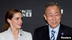 Aktris Emma Watson dan Sekretaris Jenderal PBB, Ban Ki-moon. 