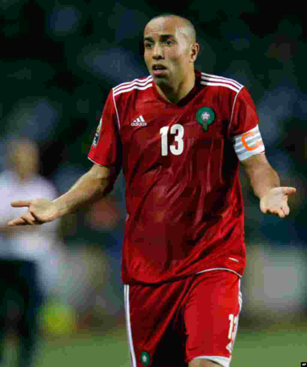 Morocco's Kharja complains to the referee during their African Cup of Nations soccer match against Gabon in Libreville