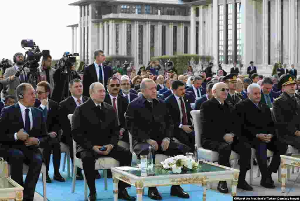 Russian President Vladimir Putin, along with Foreign Minister Sergei Lavrov in Turkey with Turkish President Recep Tayyip Erdogan