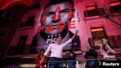 Spain's Prime Minister Pedro Sanchez of the Socialist Workers' Party (PSOE) reacts while celebrating the result in Spain's general election in Madrid, Spain, April 28, 2019.