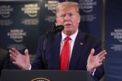 U.S. President Donald Trump gestures as he holds a news conference at the 50th World Economic Forum in Davos, Switzerland, Jan. 22, 2020.