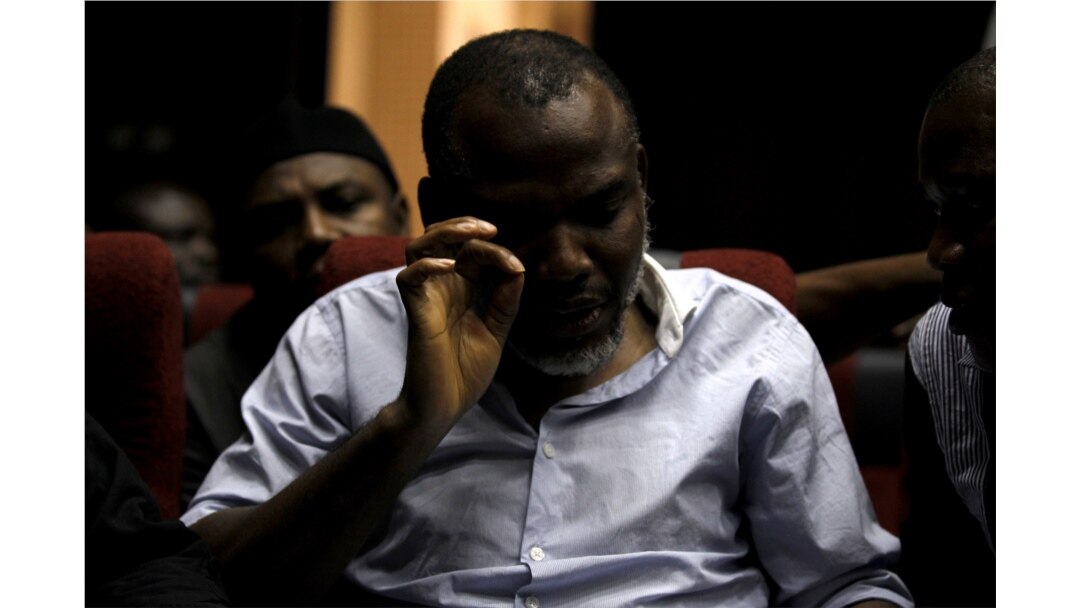 FILE - Indigenous People of Biafra (IPOB) leader Nnamdi Kanu appears at the Federal High Court in Abuja, Nigeria, January 20, 2016.