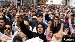Teachers protest for better work conditions in Rabat, Morocco, March 24, 2019. 