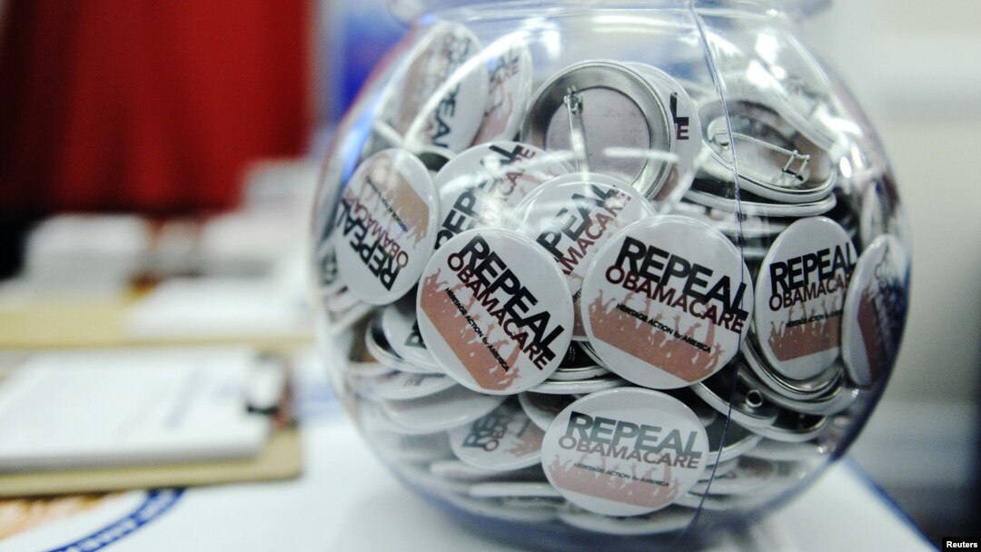 FILE - Buttons reading "Repeal Obamacare" are displayed at the Conservative Political Action Conference (CPAC) in Washington, Feb. 9, 2012. 