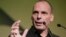 Greek Finance Minister Yanis Varoufakis gives a speech during an economic conference in Athens, May 14, 2015. 