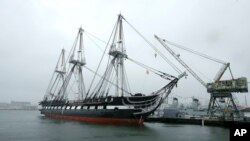 FILE - The USS Constitution, also known as Old Ironsides, is docked at the Charlestown Navy Yard, in Boston, July 24, 2017. 