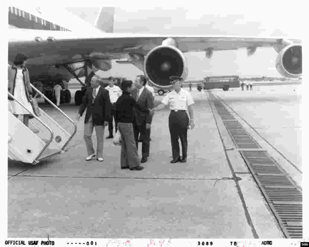 Photo of refugees at the Vietnamese Refugee Processing Center at Eglin Air Force Base in 1975.