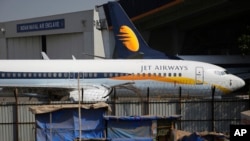 A Jet Airways aircraft is seen parked at a hanger at Chhatrapati Shivaji Maharaj International Airport in Mumbai, March 25, 2019. 