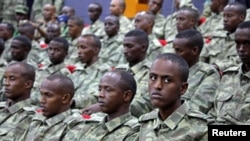 Somali soldiers attend a training session during the opening ceremony of a Turkish military base in Mogadishu, Somalia, September 30, 2017. 