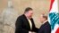 Menteri Luar Negeri AS Mike Pompeo bertemu Presiden Lebanon Michel Aoun di istana kepresidenan di Baabda, Lebanon, 22 Maret 2019.
