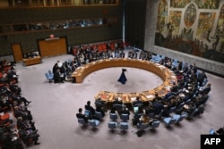 FILE - United Nations Security Council meeting at United Nations Headquarters in New York, February 20, 2024.