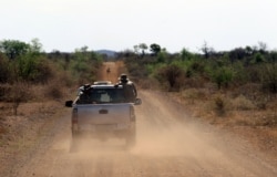 FILE - Anti-rhino poaching troops simulate a hunt for poachers in the Madikwe Game Reserve, Botswana, Nov. 8, 2013.