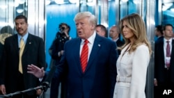 President Donald Trump and first lady Melania Trump arrive for the 74th session of the United Nations General Assembly, at U.N. headquarters, Sept. 24, 2019.