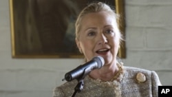 US Secretary of State Hillary Rodham Clinton gives a speech in Oslo, Norway, Friday June 1, 2012. 