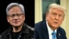 (COMBO) This combination of pictures created on January 31, 2025 shows (L) Nvidia CEO Jensen Huang in Las Vegas, Nevada on January 6, 2025, and US President Donald Trump in the Oval Office of the White House in Washington, DC on January 31, 2025.