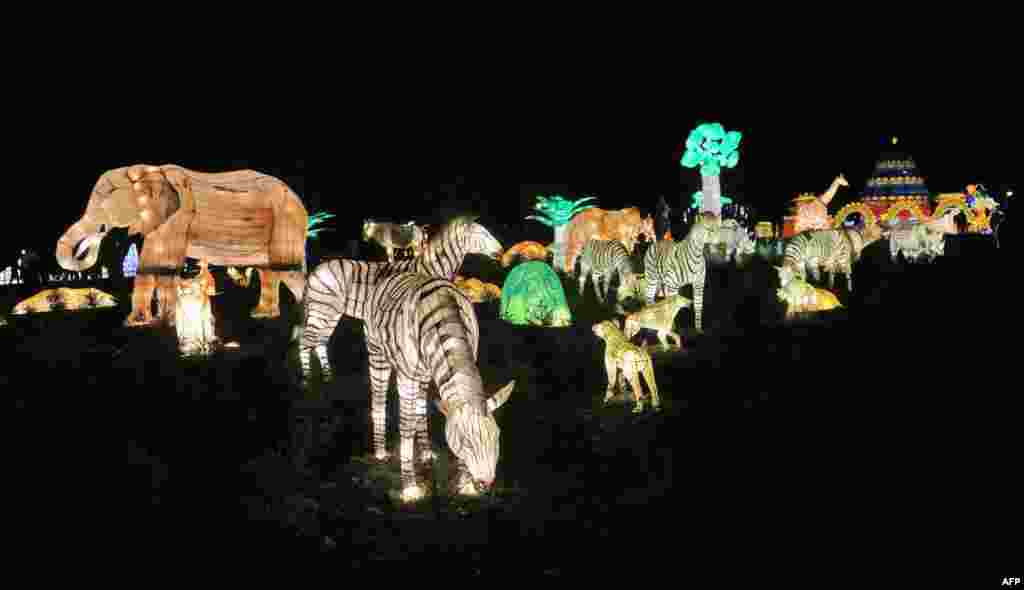 One of the thematic lantern sets is showcased at the so-called &quot;The Great Lanterns of China&quot; festival at northern Lithuania’s Pakruojis Manor, Dec. 25, 2019.