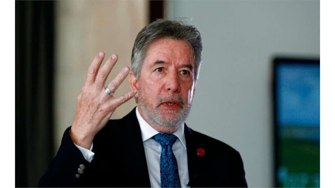 Michael Mulnix, president of newly inaugurated American University in Baghdad, speaks during an interview with The Associated Press in Baghdad, Iraq, Feb. 15, 2021.