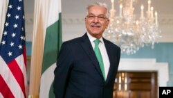 Pakistani Foreign Minister Khawaja Asif during a meeting with Secretary of State Rex Tillerson at the State Department in Washington, Oct. 4, 2017. 