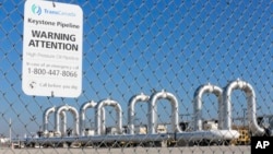 FILE - In this Nov. 3, 2015, photo, the Keystone Steele City pumping station, into which the planned Keystone XL pipeline is to connect, is seen in Steele City, Nebraska.