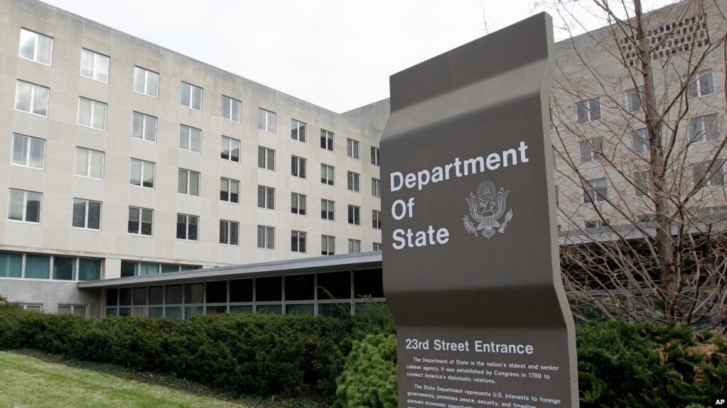 FILE - In this Dec. 15, 2014 file photo, the State Department in Washington. U.S. officials say the Trump administration is proposing deep cuts in funding for diplomacy and foreign aid to help pay for increased military spending. (AP Photo/Luis M…
