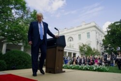 President Donald Trump leaves after an event about coronavirus testing strategy, in the Rose Garden of the White House, Sept. 28, 2020, in Washington.