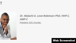 Malachi A. Love-Robinson, who is accused of pretending to be a doctor, is seen in this screengrab from his clinic's website.