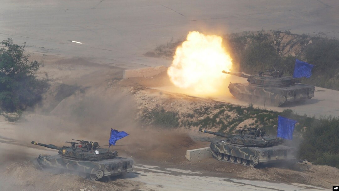 Latihan militer gabungan AS dan Korea Selatan di Pocheon,dekat perbatasan dengan Korea Selatan (28/8).
