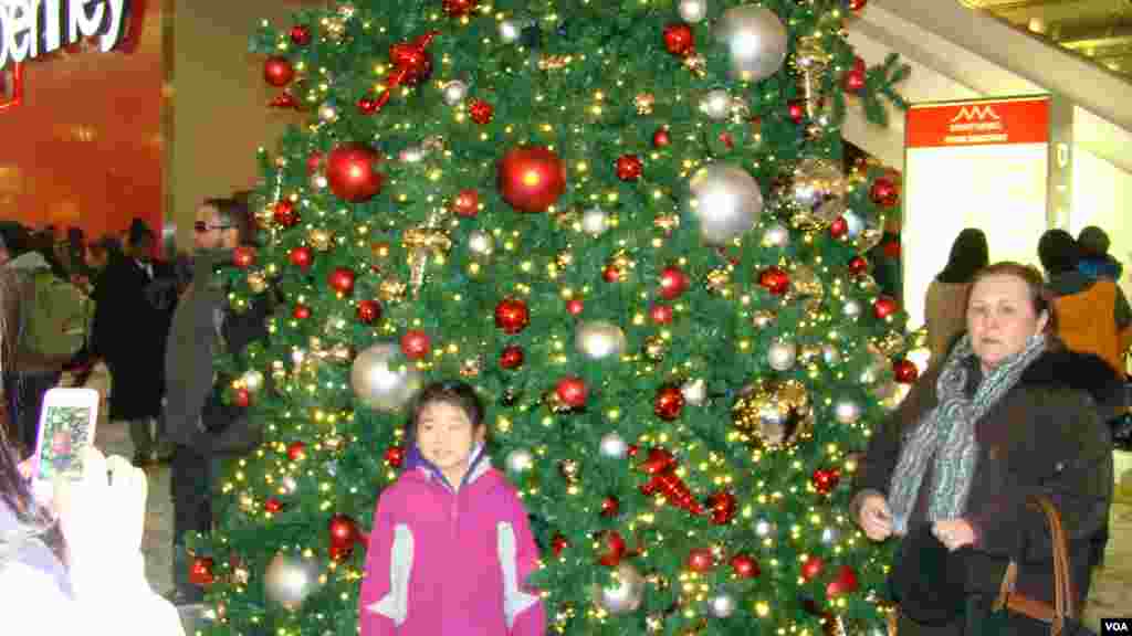 百货公司内的大型圣诞树是许多人照相的地方