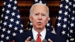 FILE - Democratic presidential candidate, former Vice President Joe Biden speaks in Philadelphia, June 2, 2020.