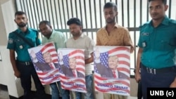 Police in Dhaka arrest suspected members of the Awami League party for allegedly 'conspiring to damage US-Bangladesh relations' by using images of Donald Trump. 