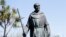 FILE - A statue of Junipero Serra at the Carmel Mission, Sept. 23, 2015, in Carmel-By-The-Sea, California. 