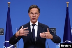 FILE - New NATO Secretary-General Mark Rutte attends a press conference at the alliance headquarters in Brussels, Belgium, Oct. 1, 2024.