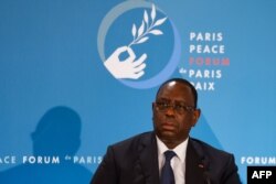 Senegal's President Macky Sall attends The Paris Peace Forum at The Elysee Palace in Paris, Nov. 12, 2020.