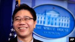 North Korean defector Ji Seong-ho speaks to reporters in the press briefing room at the White House in Washington, Jan. 31, 2018. Ji was a guest of President Donald Trump when he delivered the State of the Union address.