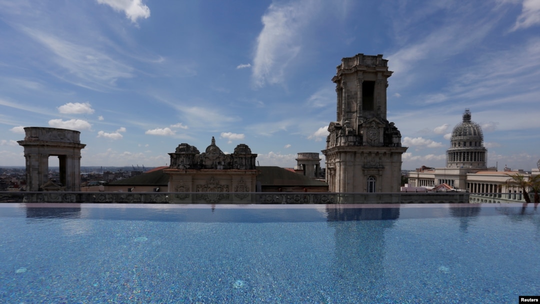 A historic building is seen from the rooftop infinity pool at the Gran Hotel Manzana, owned by the Cuban government and managed by Swiss-based Kempinski Hotels SA, in Havana, Cuba, May 12, 2017. 