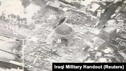 A still image taken from video shows a close up of the the destroyed Grand al-Nuri Mosque of Mosul in Iraq, June 21, 2017.