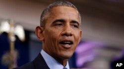 President Barack Obama speaks during his final presidential news conference, Jan. 18, 2017, in the briefing room of the White House in Washington. 